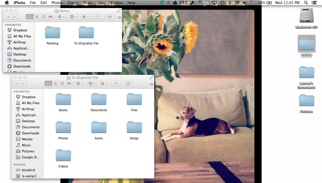 My desktop, with digital command center files.