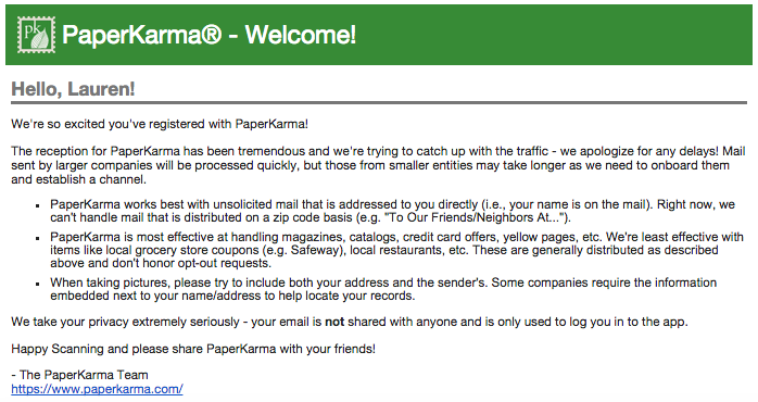 Welcome to PaperKarma Email