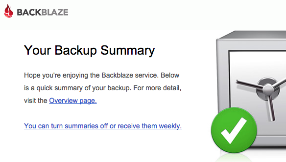 Backblaze Backup Summary Email