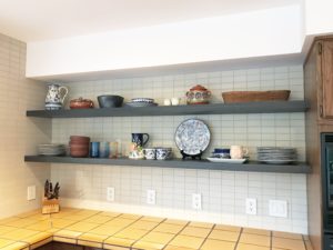 Kitchen organization with an open shelving look