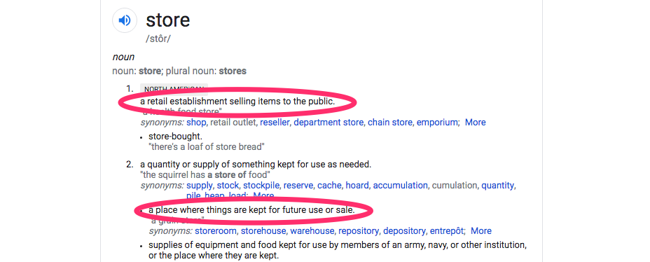 Google definition of "store"